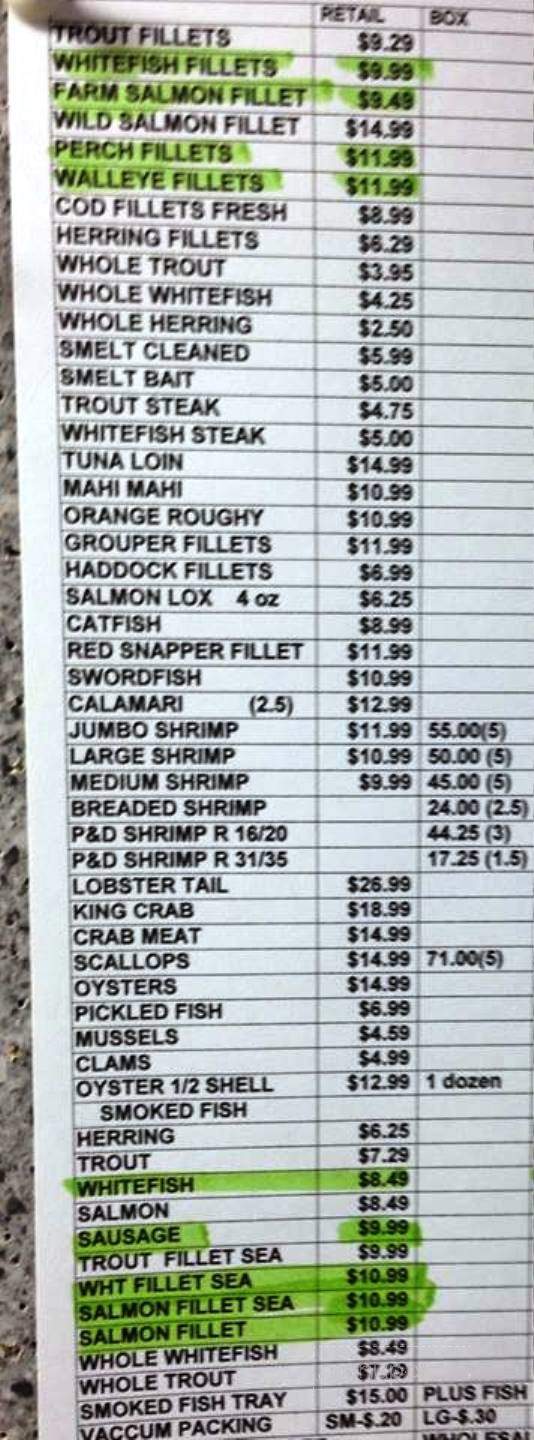 Thill Fisheries - Marquette, MI menu_pic