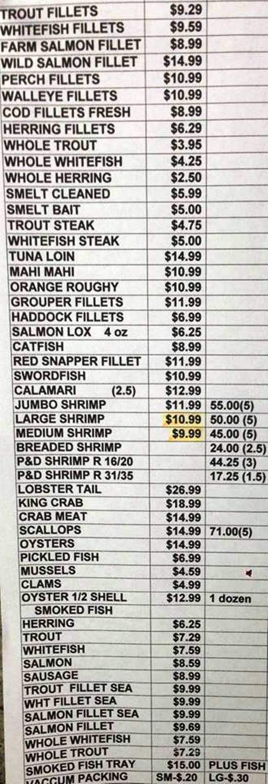 Thill Fisheries - Marquette, MI menu_pic