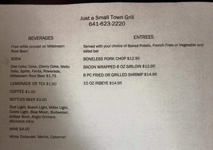 Just a Small Town Grill - Montezuma, IA menu_pic