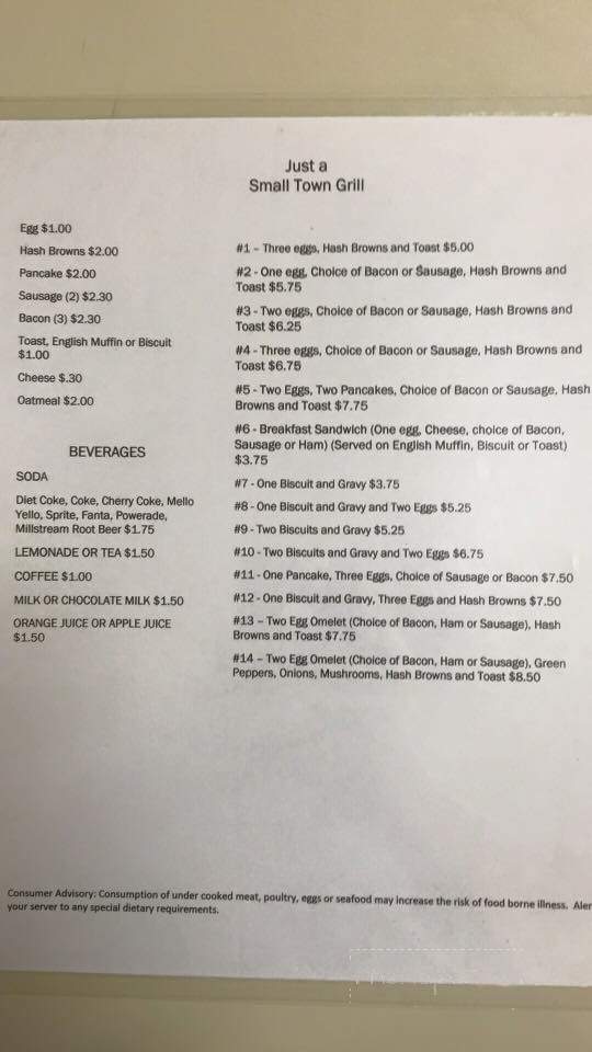 Just a Small Town Grill - Montezuma, IA menu_pic