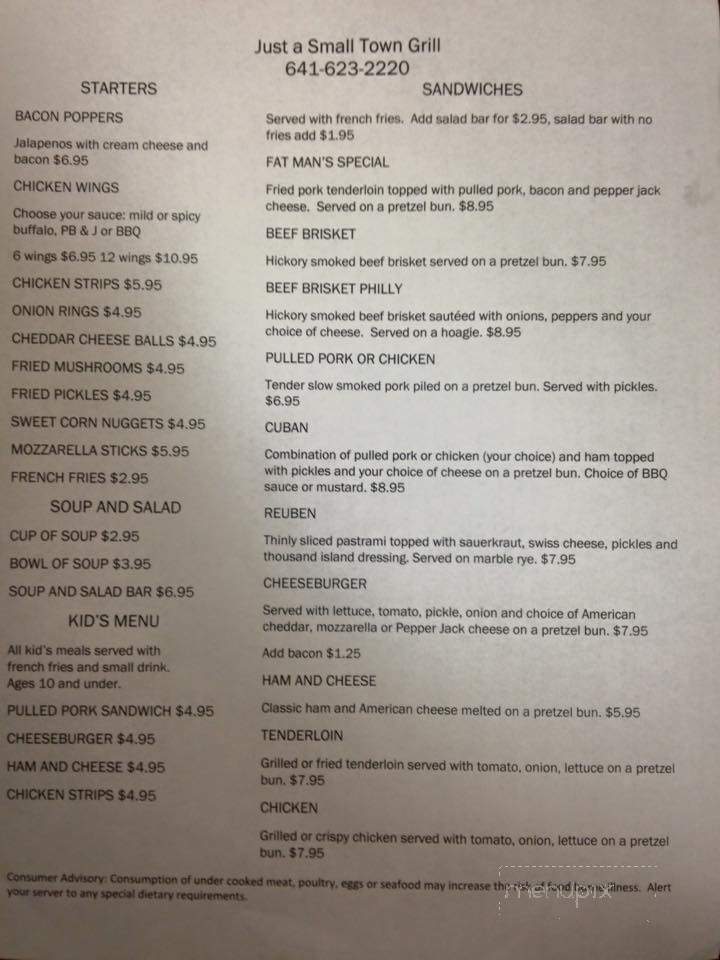 Just a Small Town Grill - Montezuma, IA menu_pic