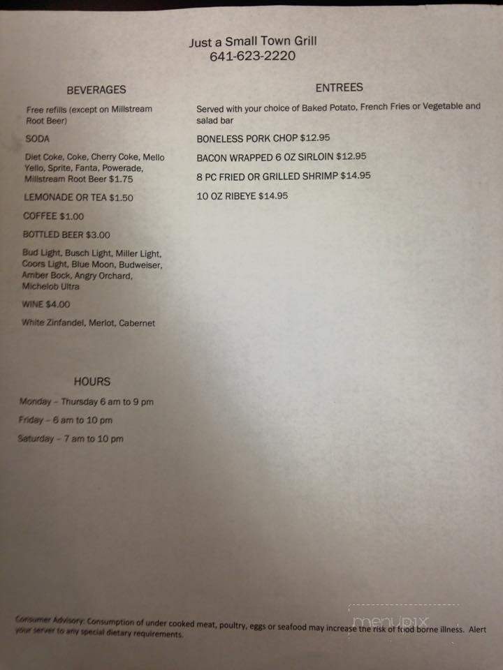 Just a Small Town Grill - Montezuma, IA menu_pic