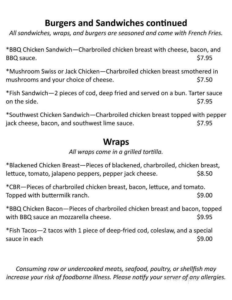 Pooker's Place - Coon Valley, WI menu_pic