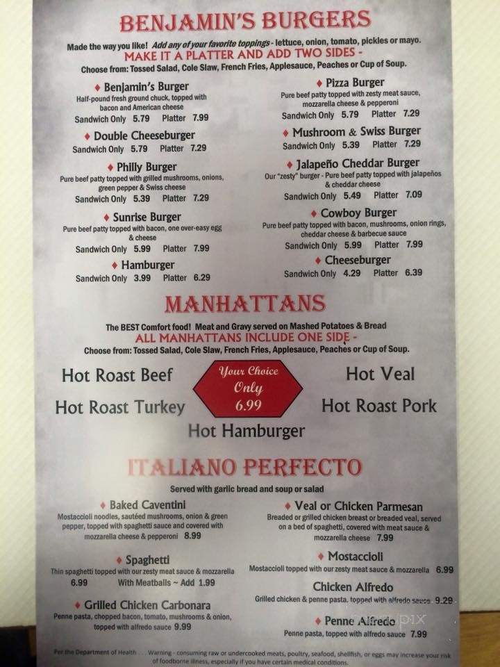 Benjamin's Family Dining - Oconto, WI menu_pic