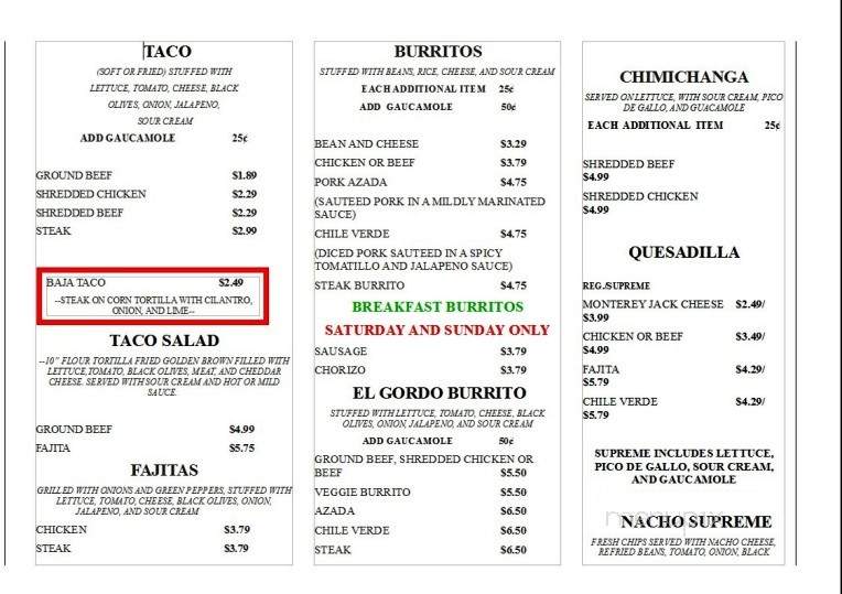 Jonny Salsa - Waupaca, WI menu_pic