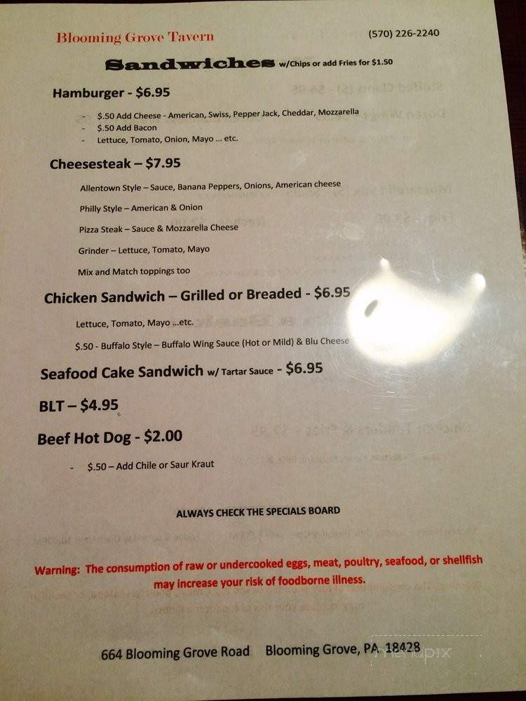 Blooming Grove Tavern - Pike, PA menu_pic