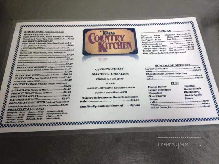 Tonya's Country Kitchen - Marietta, OH menu_pic