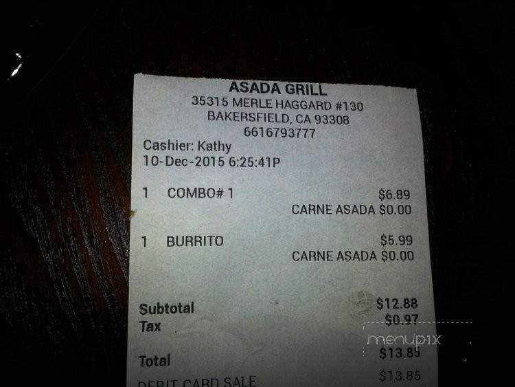 Asada Grill - Bakersfield, CA menu_pic