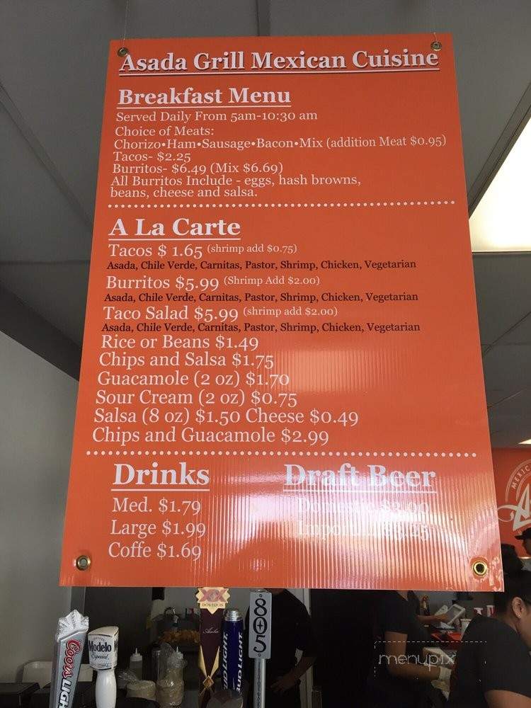Asada Grill - Bakersfield, CA menu_pic