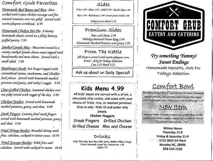 Comfort Grub Eatery And Catering - Murphy, NC menu_pic