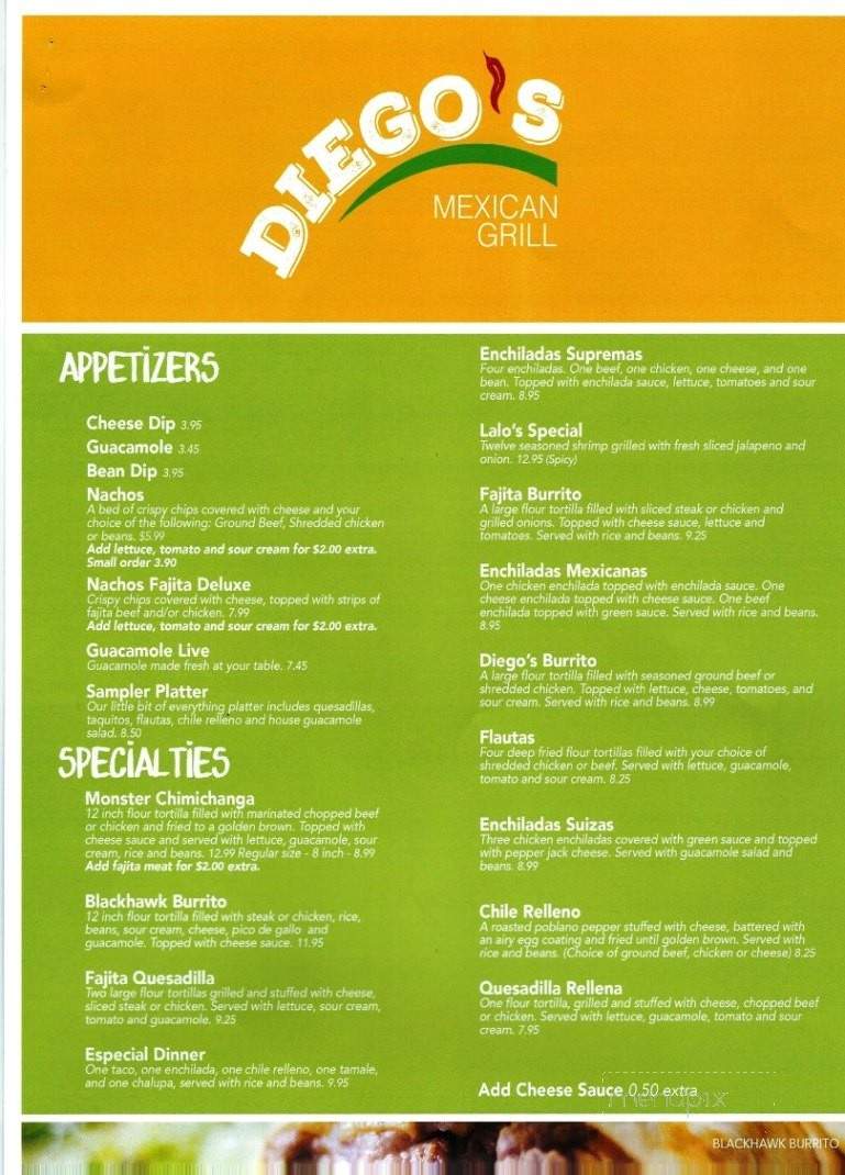 Diego's Mexican Grill - Pea Ridge, AR menu_pic