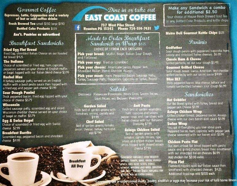East Coast Coffee - Houston, PA menu_pic