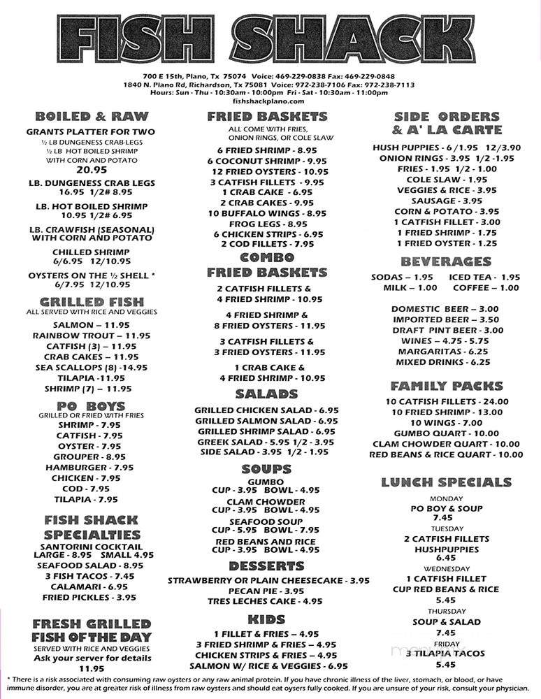 Fish Shack - Richardson, TX menu_pic