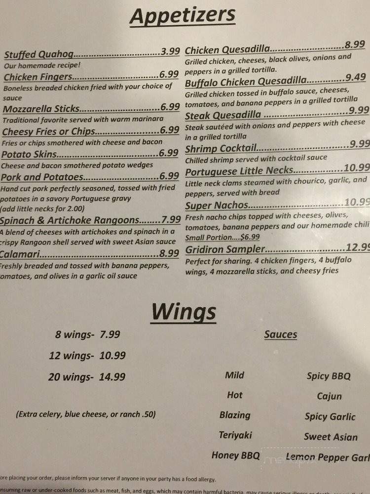 Gridiron Sports Bar - Swansea, MA menu_pic