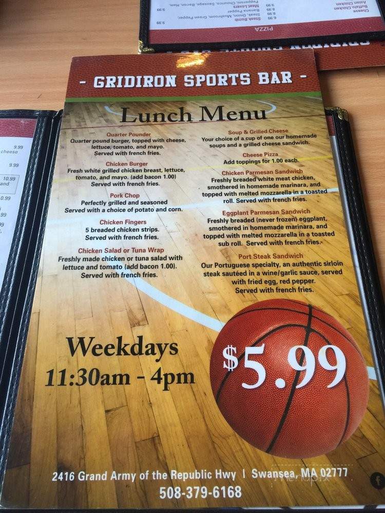 Gridiron Sports Bar - Swansea, MA menu_pic