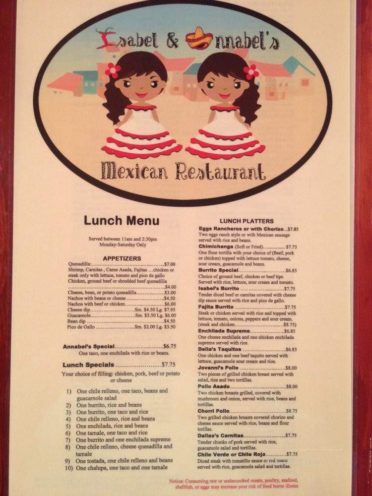 Isabel & Annabel's Mexican Restaurant - Punta Gorda, FL menu_pic