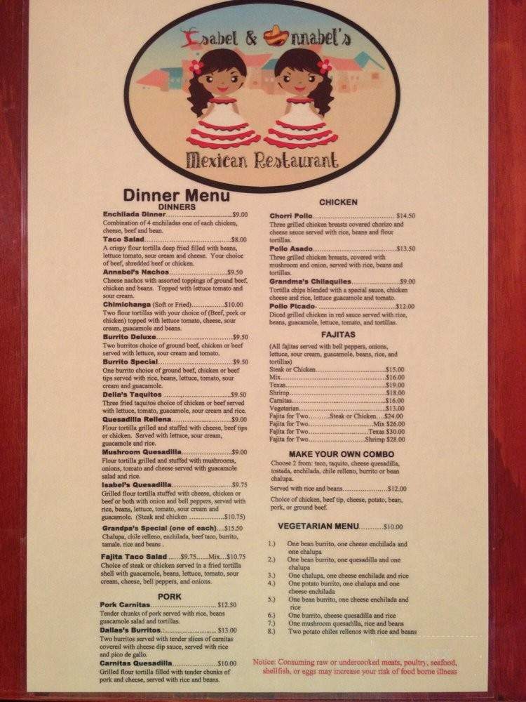 Isabel & Annabel's Mexican Restaurant - Punta Gorda, FL menu_pic