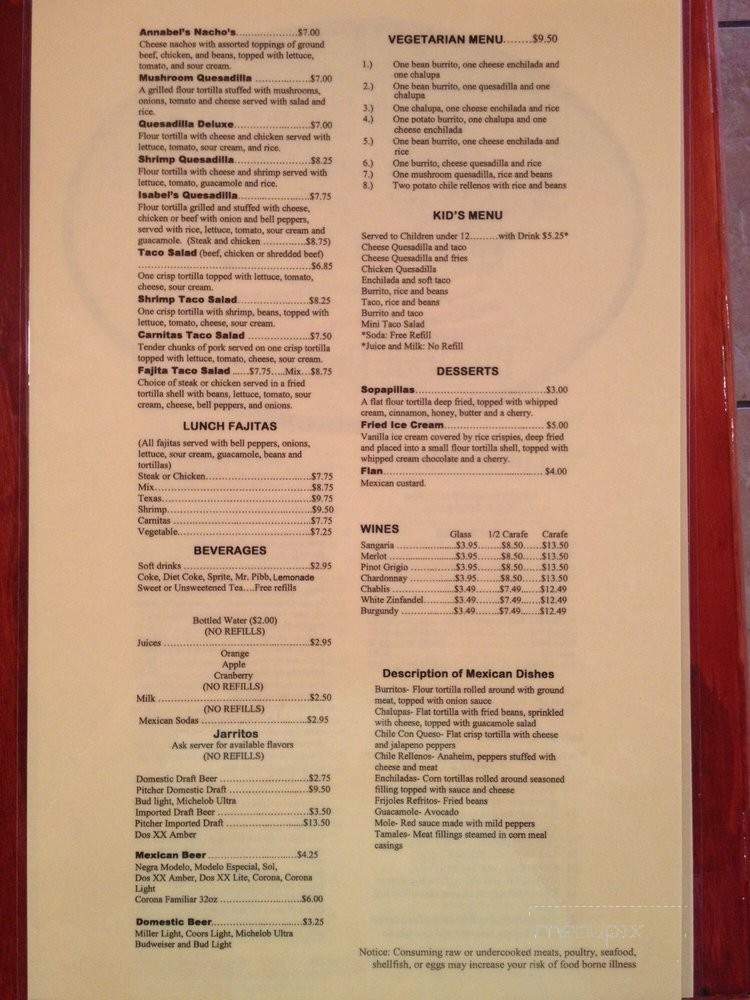 Isabel & Annabel's Mexican Restaurant - Punta Gorda, FL menu_pic