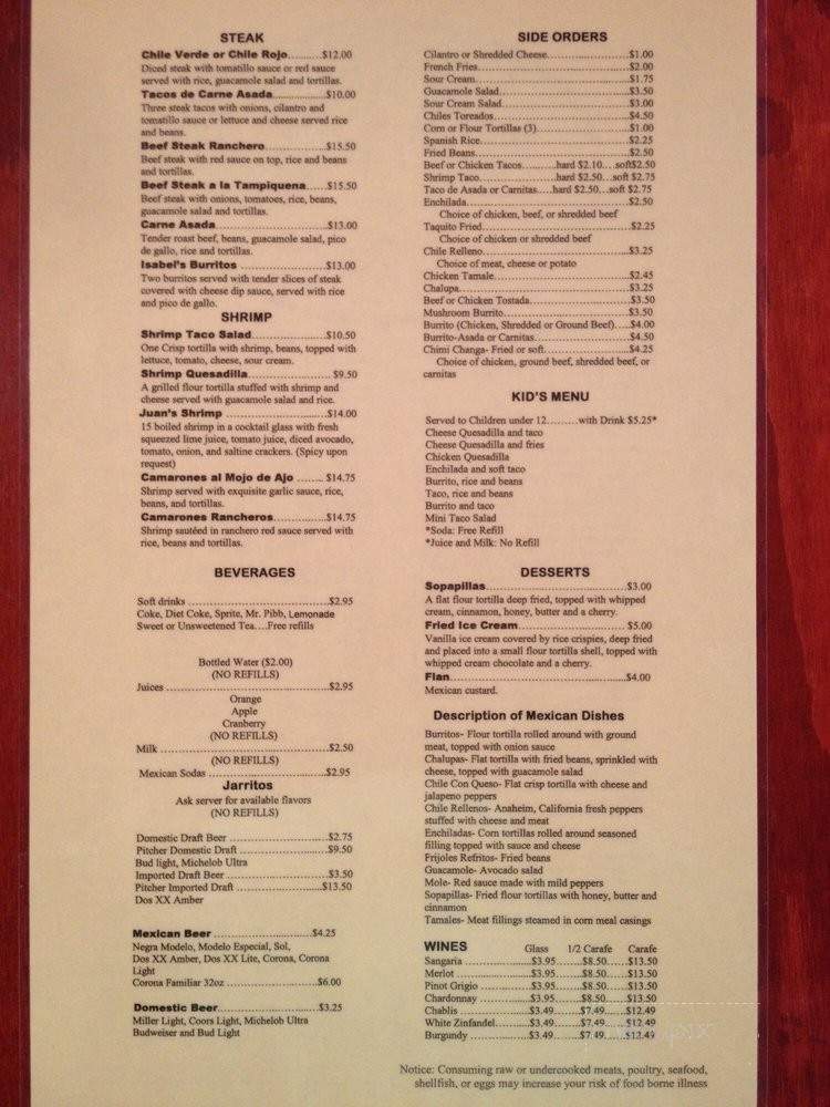 Isabel & Annabel's Mexican Restaurant - Punta Gorda, FL menu_pic