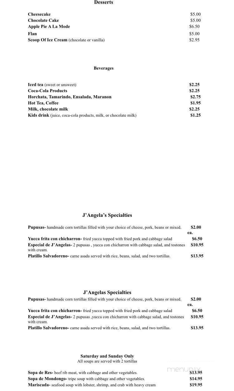 J'Angelas Restaurant - Fredericksburg, VA menu_pic