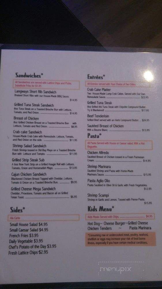 Menu of Langway's All American Sports Bar in Gambrills, MD 21054