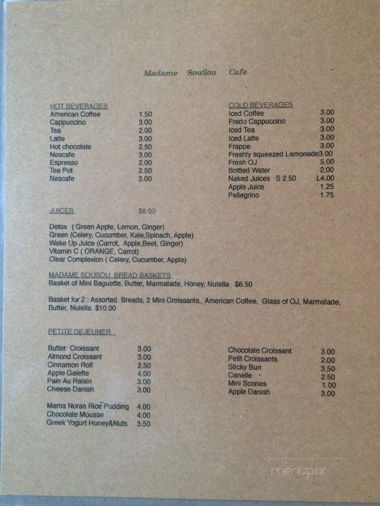 Madame Sousou - Astoria, NY menu_pic