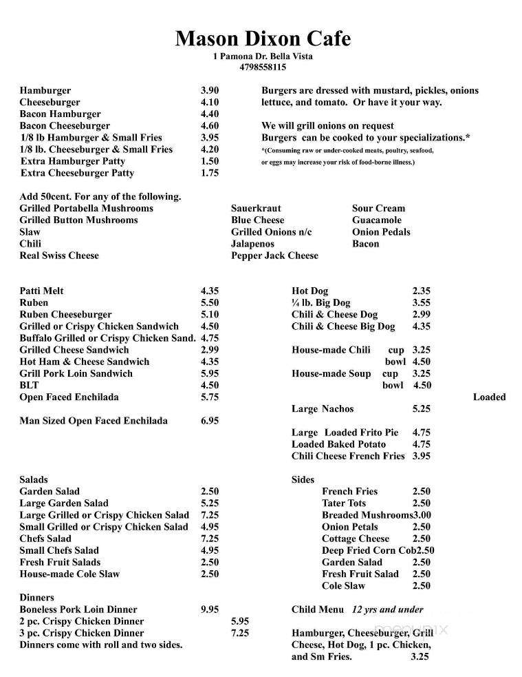 Mason Dixon Cafe - Bella Vista, AR menu_pic