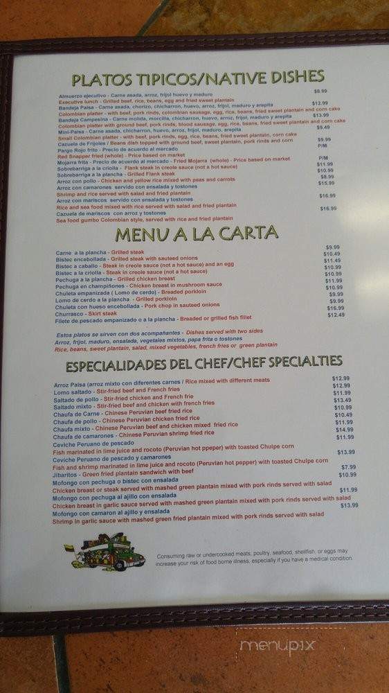 Mi Bella Colombia - Tampa, FL menu_pic