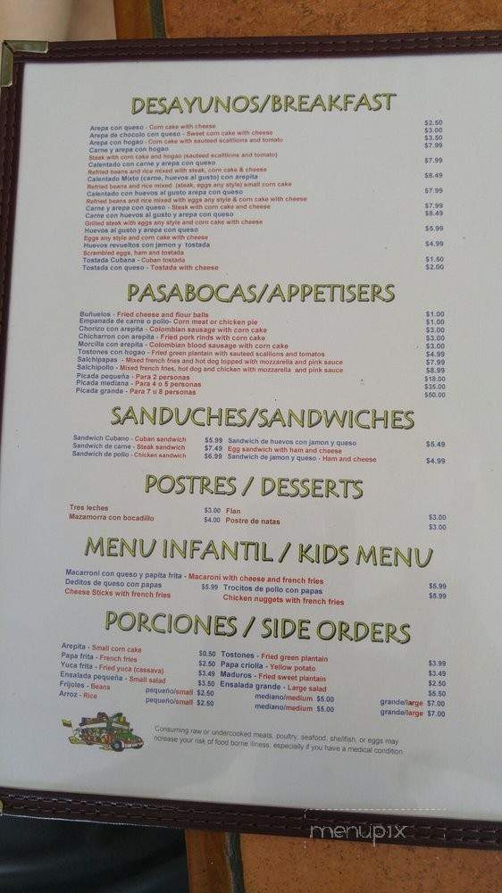 Mi Bella Colombia - Tampa, FL menu_pic