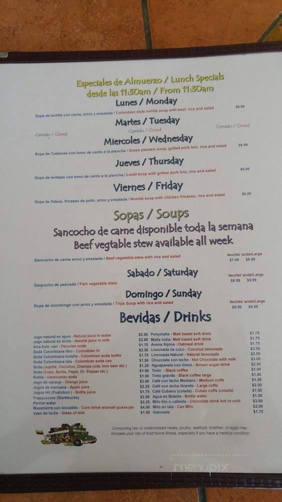Mi Bella Colombia - Tampa, FL menu_pic