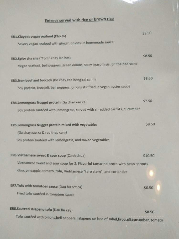 Nha Hang Chay Vegetarian Restaurant - Falls Church, VA menu_pic