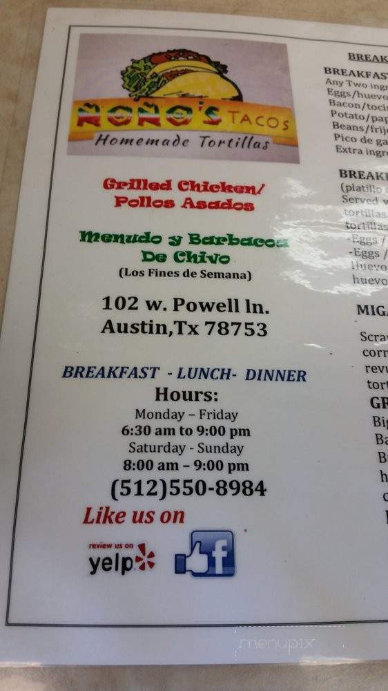 Nonos Tacos - Austin, TX menu_pic