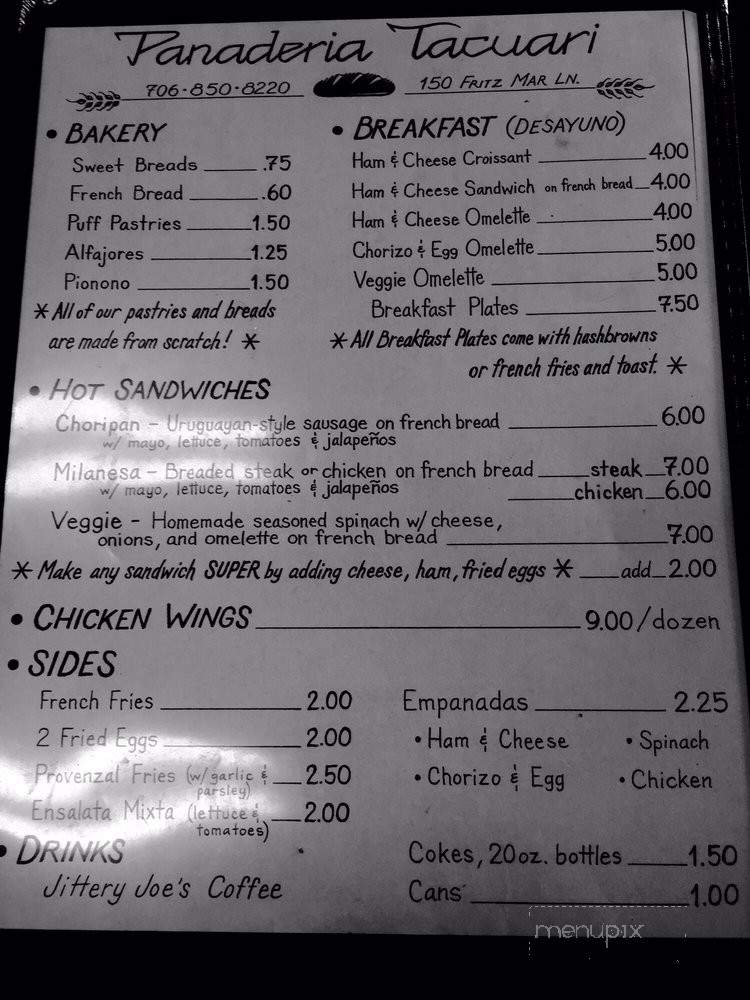 Panaderna Tacuari - Athens, GA menu_pic