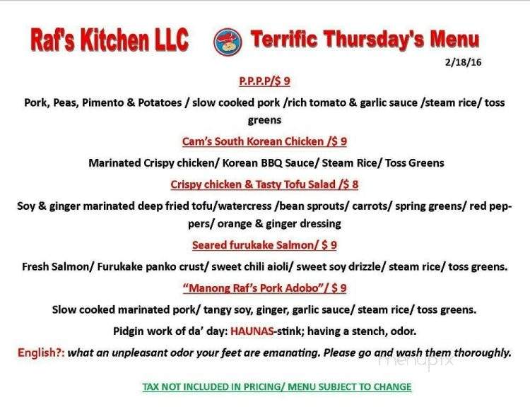 Raf's Kitchen - L?hue, HI menu_pic