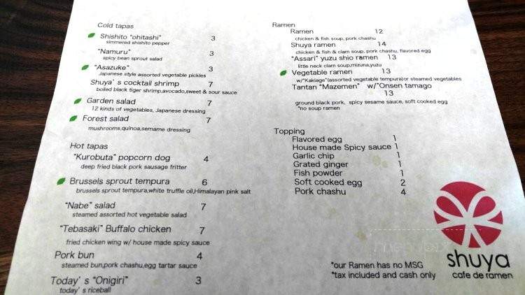 Shuya Cafe De Ramen - Astoria, NY menu_pic