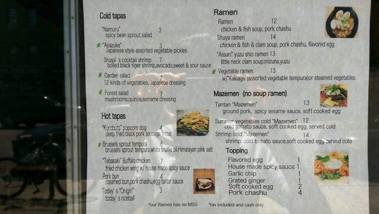 Shuya Cafe De Ramen - Astoria, NY menu_pic