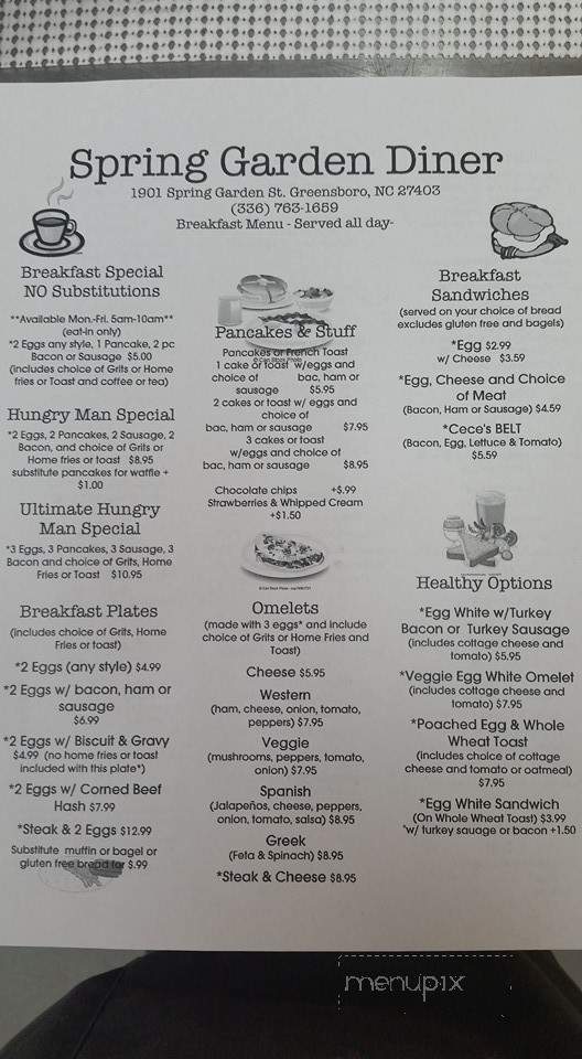 Spring Garden Diner - Greensboro, NC menu_pic