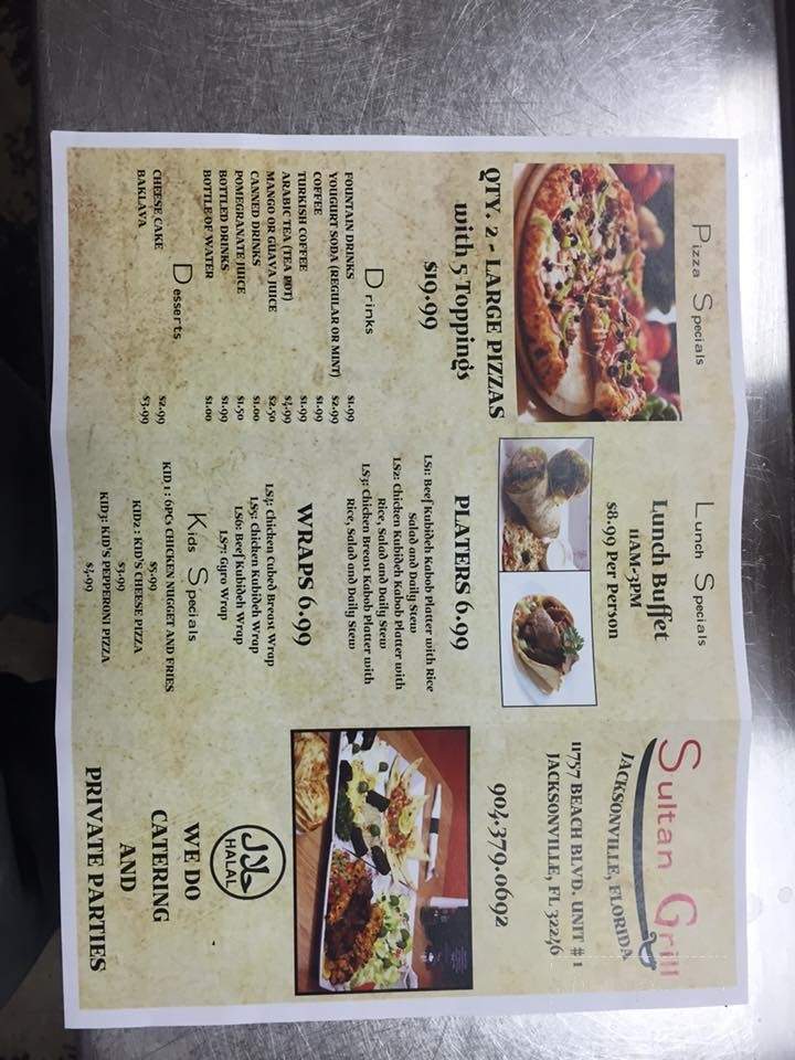 Sultan Mediterranean Grill - Jacksonville, FL menu_pic