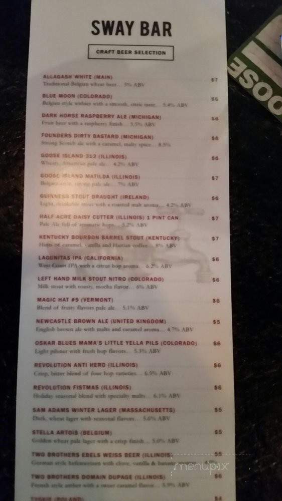 Sway Bar - Schiller Park, IL menu_pic