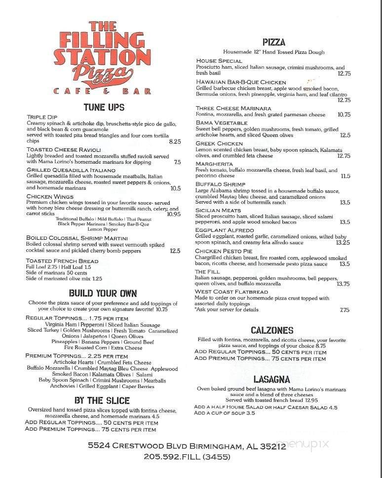 The Filling Station Bar and Grill - Birmingham, AL menu_pic
