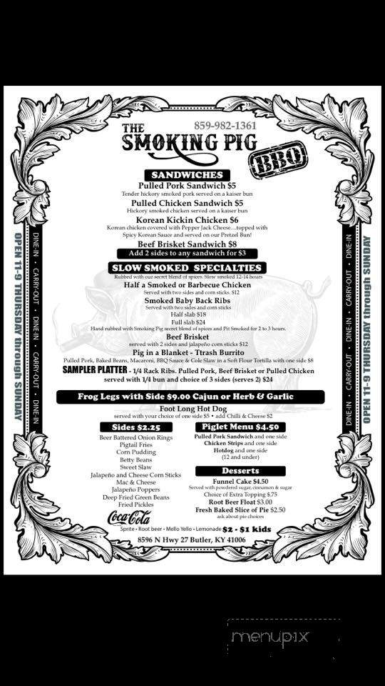 The Smoking Pig - Butler, KY menu_pic
