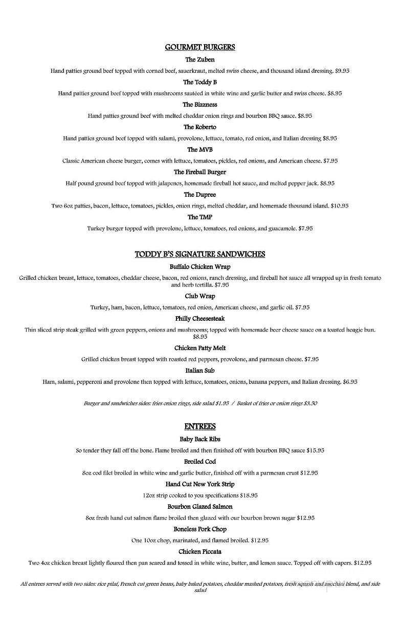 Toddy B's - Canton, OH menu_pic