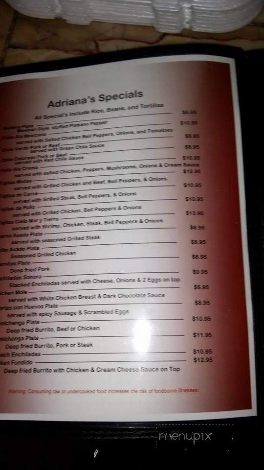 Adriana's Mexican Restaurant - Cottonwood, AZ menu_pic