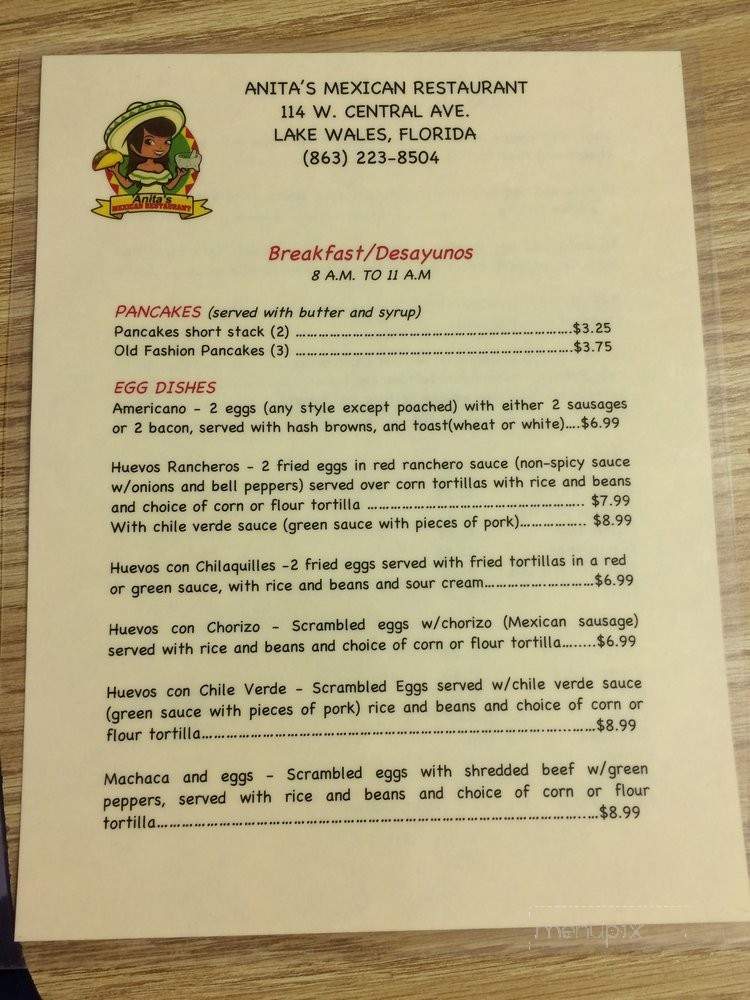Anita's Mexican Restaurant - Lake Wales, FL menu_pic