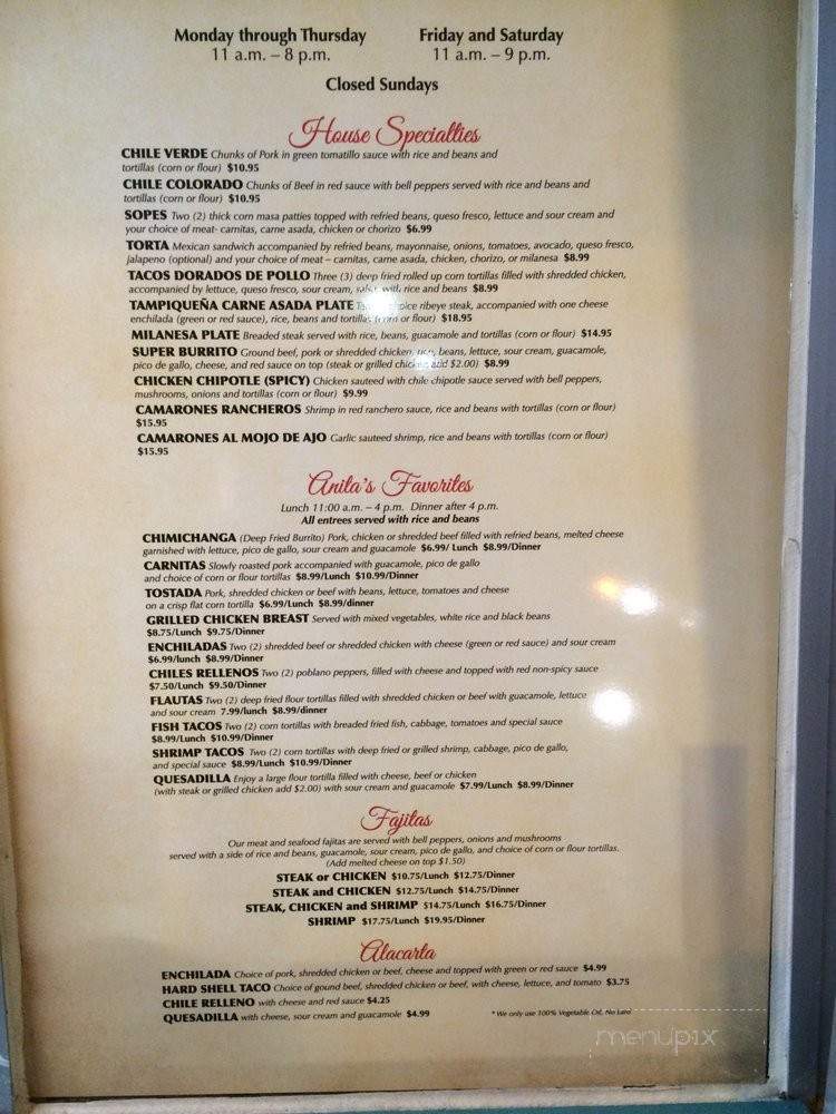 Anita's Mexican Restaurant - Lake Wales, FL menu_pic