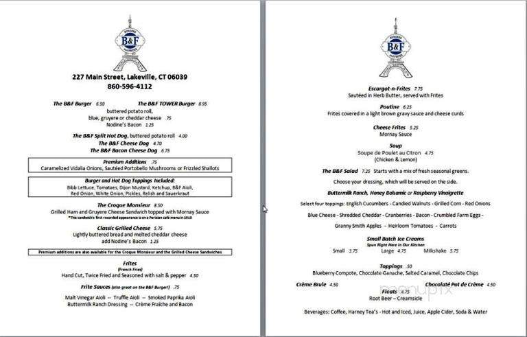B&F Burgers and Frites - Salisbury, CT menu_pic
