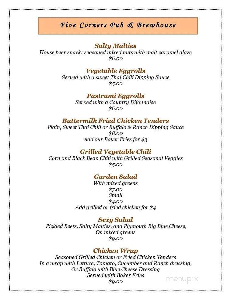 Five Corners Pub & Brewhouse - Plymouth, VT menu_pic