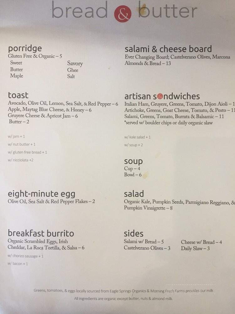 Bread And Butter - Carbondale, CO menu_pic