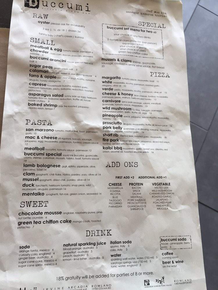 Buccumi - Rowland Heights, CA menu_pic