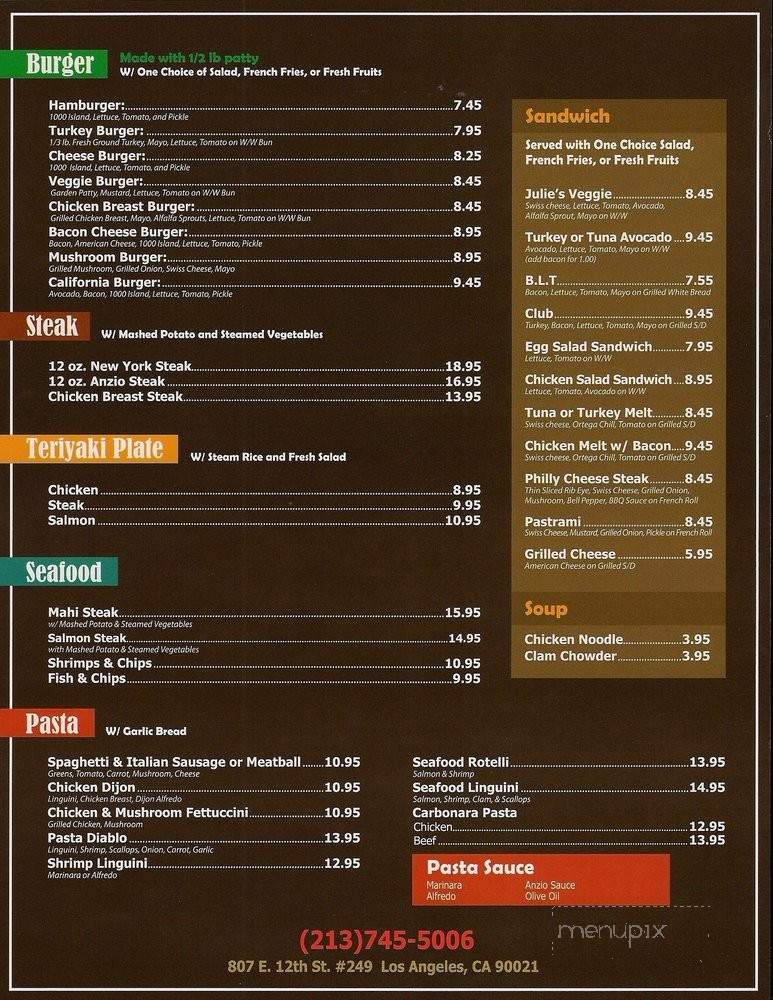 Cafe Anzio - Los Angeles, CA menu_pic